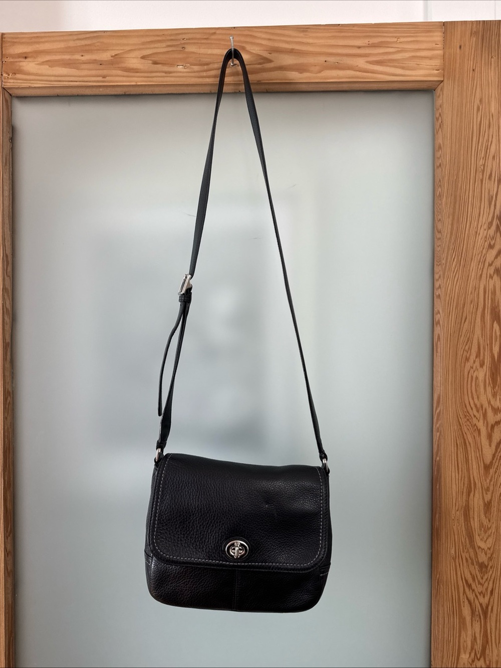 Vintage Coach Park Taylor Crossbody Flap Bag Black Leather Silver Hardware Y2K